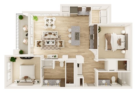 Floor plan for 2 beds, 2 baths, 1143 sqft
